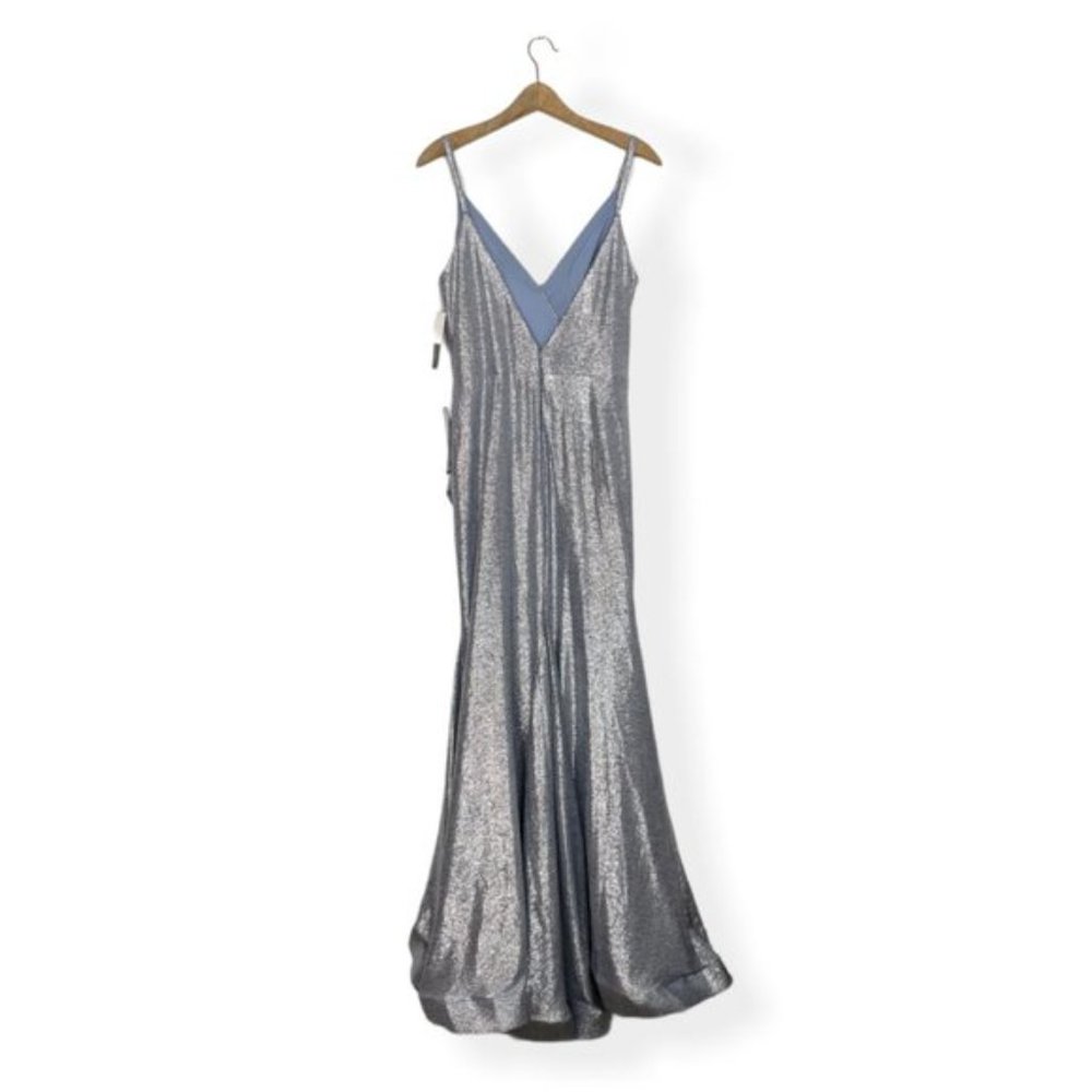 Betsy & Adam Slinky Metallic Slit Gown Size 12 - Picture 5 of 15
